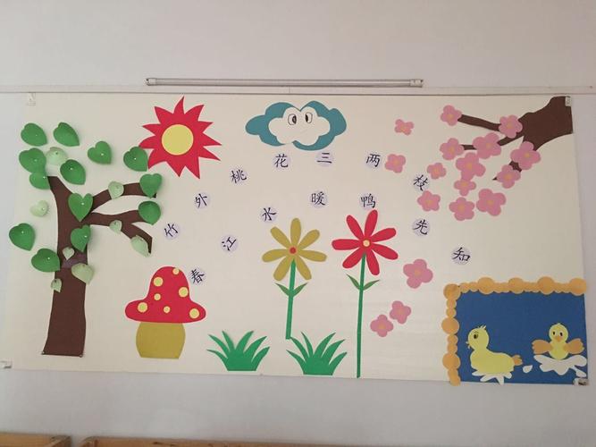 看心灵手巧的老师们为孩子们的教室手工制作的背景墙
