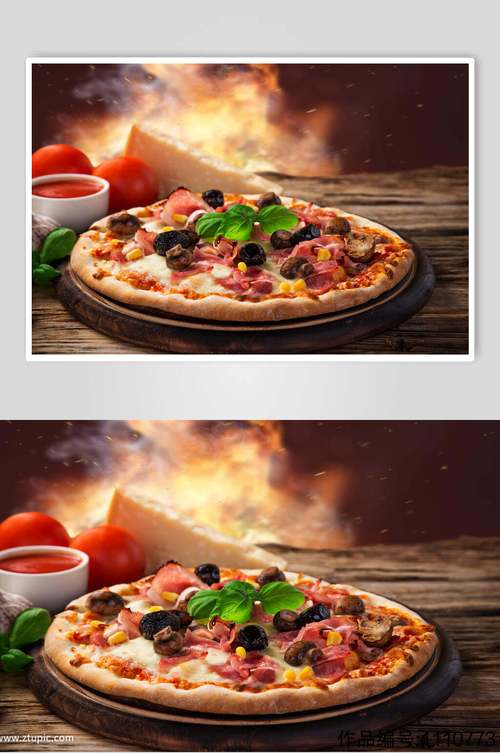 高清火腿片披萨美食图片