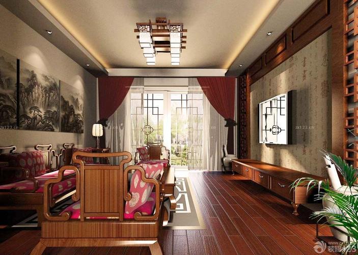 中式古典风格客厅窗帘装修设计图片大全设计456装修效果图