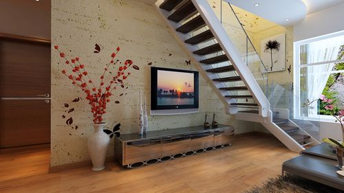 楼梯间变身电视墙空间巧利用让新家亮起来复式虽小五张俱全