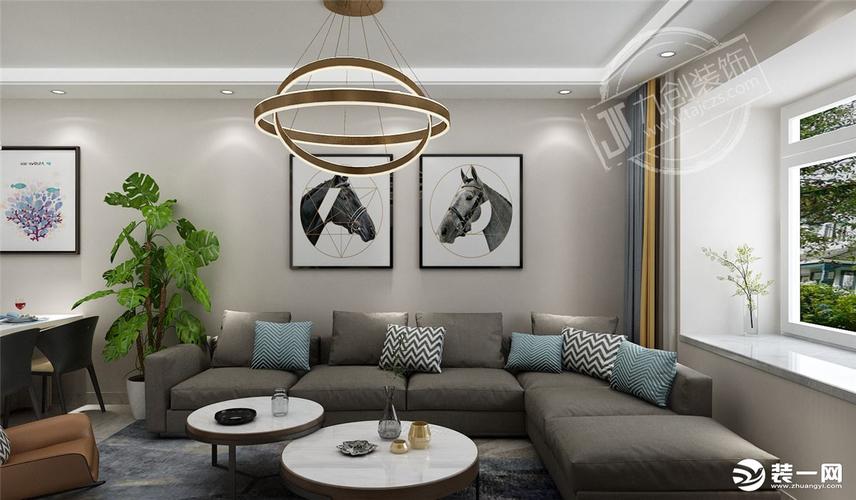 泰安九创装饰开元盛世和园98平现代简约风格装修效果图沙发背景墙