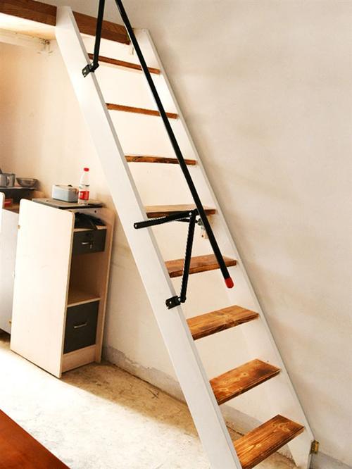 楼梯家用靠墙阁楼室内实木整体折叠收缩隐形整体楼梯