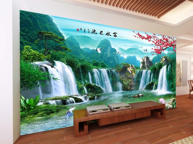 精美中式山水风景画世外桃源客厅电视背景墙
