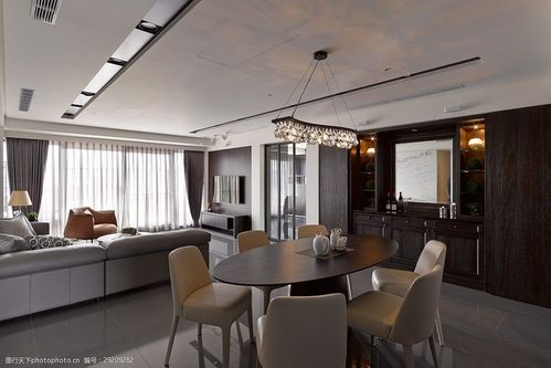 现代清雅客厅圆形餐桌室内装修效果图