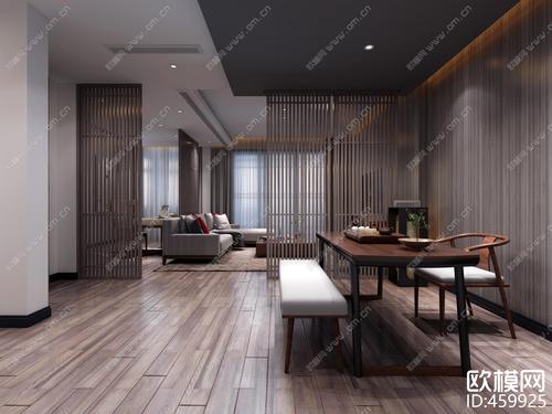 现代极简客厅茶室3d模型