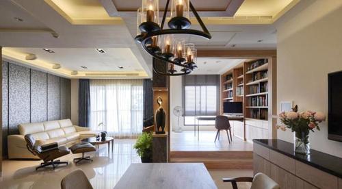 102平现代风格客厅书房隔断设计