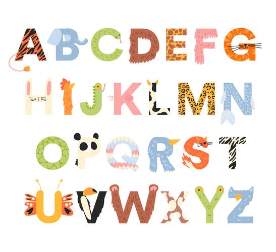 26个创意动物花纹字母矢量素材