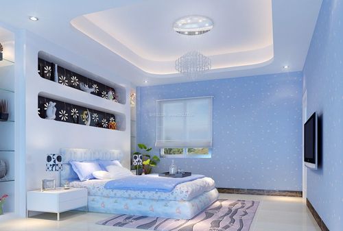 2022女生卧室简约蓝色墙面装修效果图片