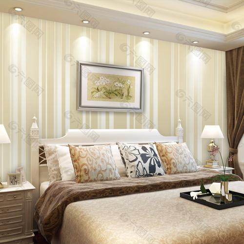 室内卧室暖色系立体墙纸设计装饰装修素材免费下载图片编号1566384