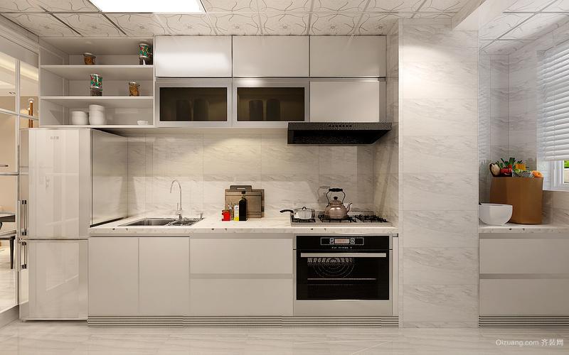 103平米简约风格厨房白色橱柜设计效果图
