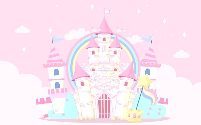 气泡月亮手绘卡通插画梦幻城堡背景粉色手绘卡通梦幻城堡建筑矢量元素
