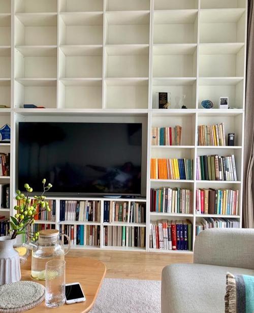 他把客厅电视背景墙换成书架不仅收纳功能强效果也很棒