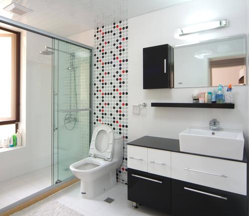 卫生间马赛克瓷砖装修效果图黑白复古简欧马赛克卫生间效果图复古简欧
