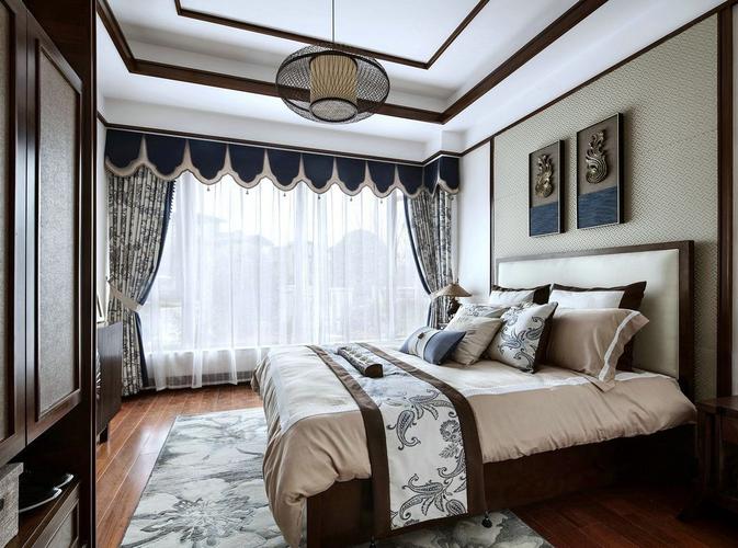 四室一厅中式风格卧室窗帘装修效果图