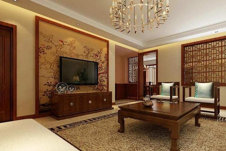 新中式风格三居室客厅背景墙装修效果图