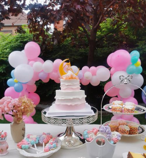 女儿生日做的甜品台和布置气球场景