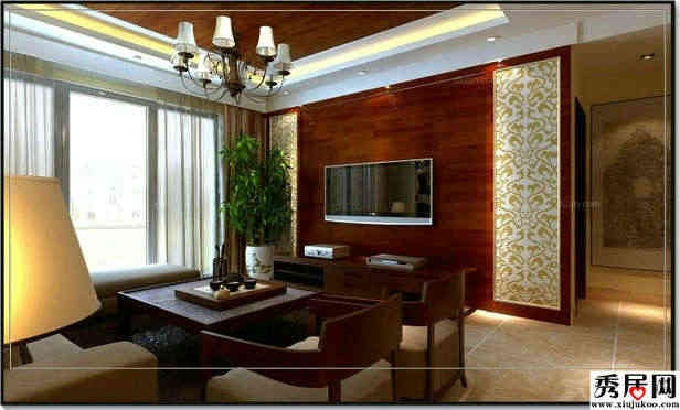 130平米中式风格三居室客厅电视背景墙装修效果图6套中式木质电视墙