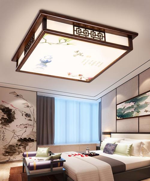 实木长方形灯具灯饰大厅国风中国仿古led新中式客厅吸顶灯