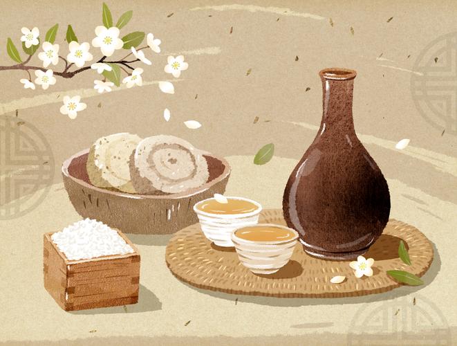 古风水彩清茶煮酒传统手绘美食插图插画设计psd01