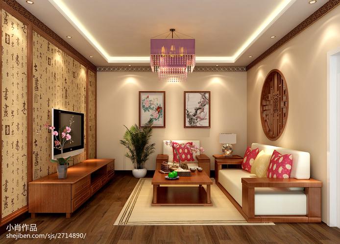 中式客厅室内花卉装饰效果图大全