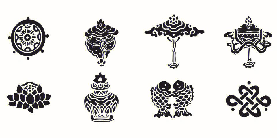 八吉祥纹又称八宝纹佛教装饰图案图案由八件佛教宝物构成法论法螺