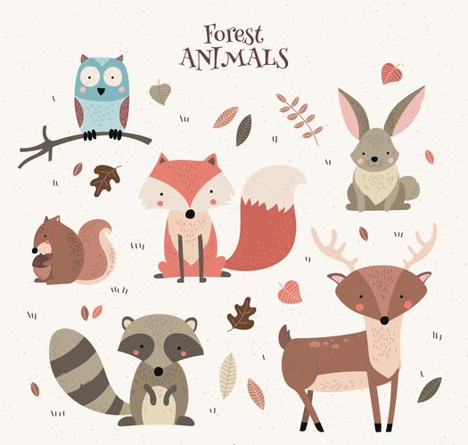 6款彩绘森林动物设计矢量图矢量动物懒人图库