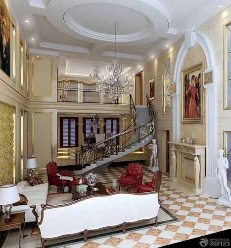 跃层古典客厅楼梯法式装修效果图