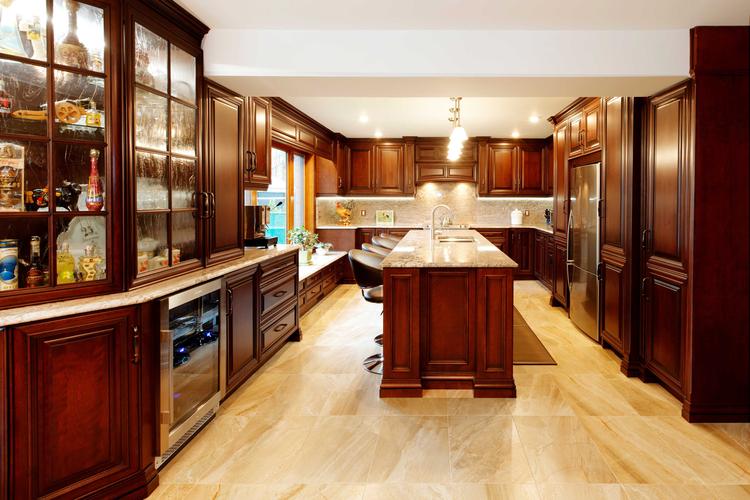 厨房橱柜石英石台面整体红橡木橱柜实木橱柜定制
