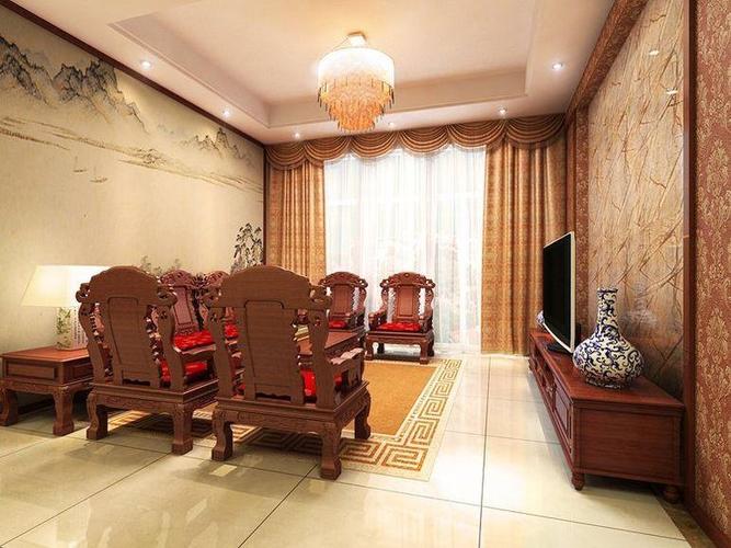中式风格二居室客厅窗帘装修效果图欣赏274105551