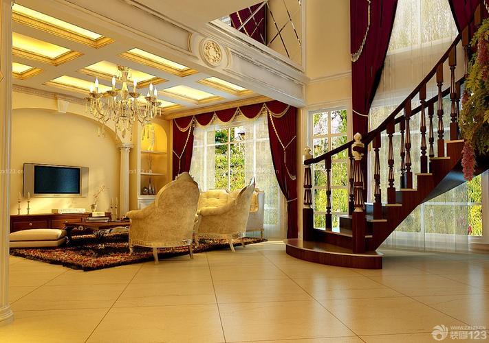 欧式奢华风格别墅客厅窗帘装饰效果图
