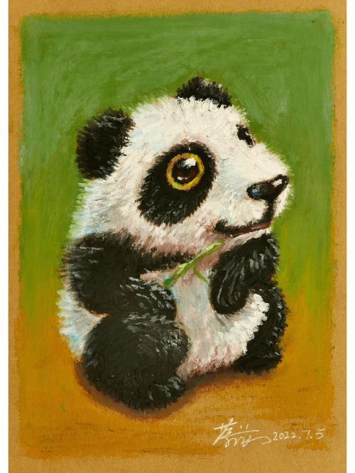 油画棒可爱的熊猫步骤图