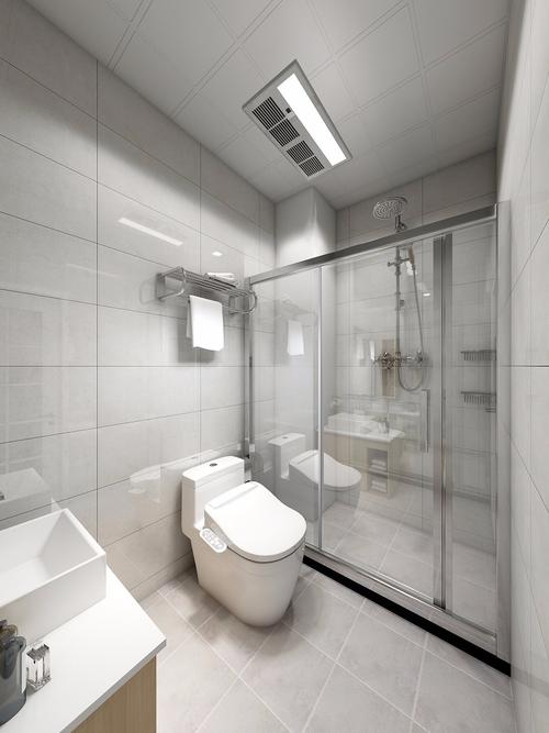 卫生间主要是做了干湿分离墙面和地面通体铺上了白色瓷砖整体空间