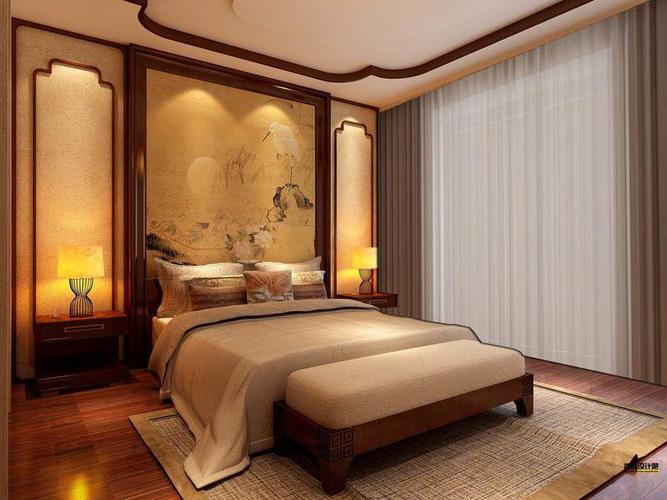 中式风格三居室卧室背景墙装修效果图大全