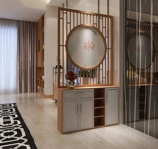 新中式实木镂空屏风隔断储物一体柜鞋柜装饰