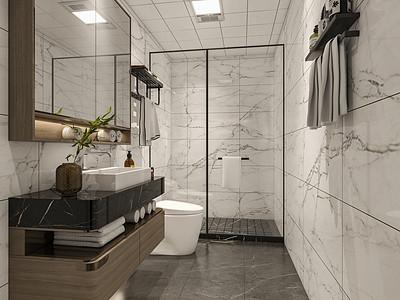 卫生间现代极简风格装修效果图卫生间深色的地板与墙面形成对比使得