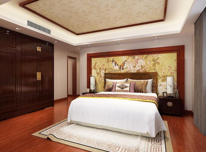 卧室床头背景墙中式元素图案装饰效果图片