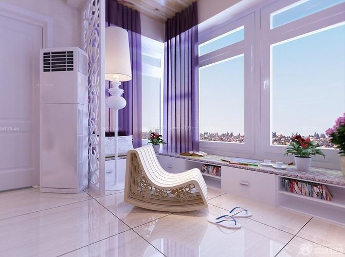 唯美客厅阳台紫色窗帘装修实景图装修123效果图