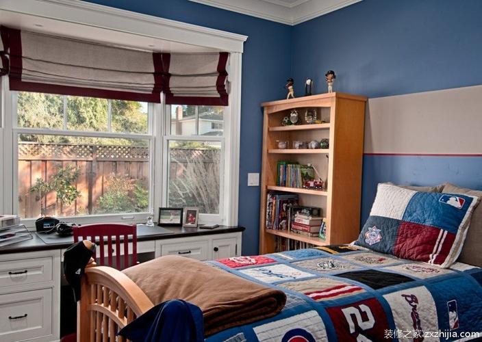 蓝色男孩儿童房卧室飘窗装修效果图