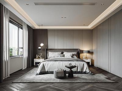 卧室现代简约装修效果图卧室背景墙以格栅造型围合既是一种设计感的