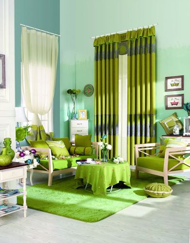 现代风格纯绿色客厅窗帘