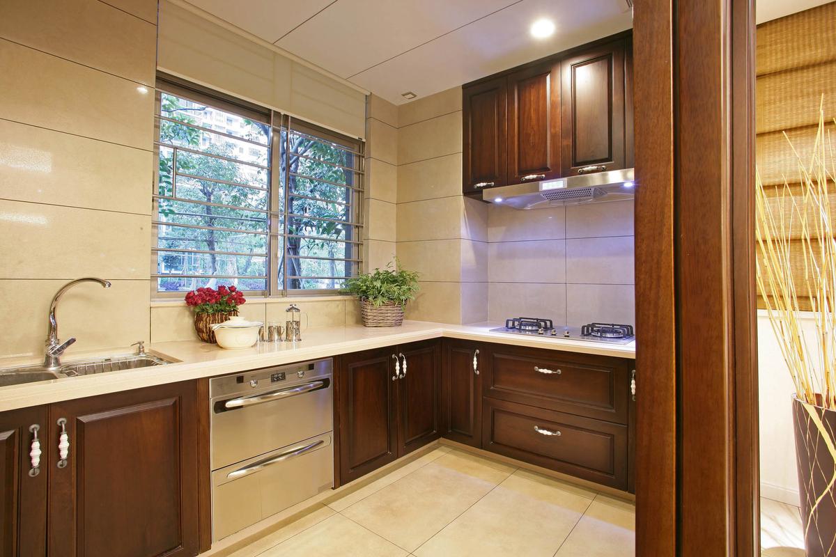 厨房实景图浓郁新中式风格设计厨房装饰效果图160平新中式四居厨房