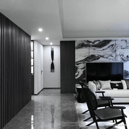 143平黑白灰新中式风格客厅中式现代客厅设计图片赏析