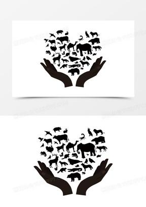 140禁止猎杀野生动物创意剪影装饰元素90手绘保护野生动物微光插画