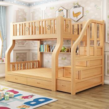 彩色风双层床儿童床高低床母子床实木上下铺木床松木上下床多功能梯柜