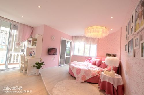 玉山别墅欧式卧室粉色观影壁纸设计装修效果图