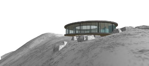 原创山坡上的圆形玻璃建筑房su模型