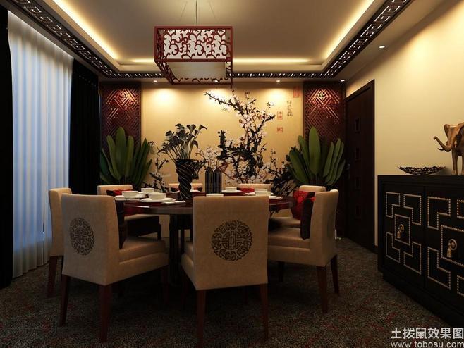 中式装修风格餐厅背景墙壁画效果图