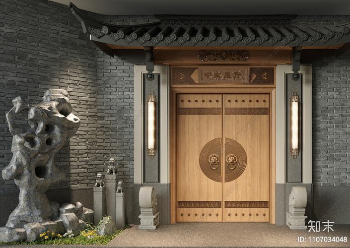 新中式入口大门3d模型下载