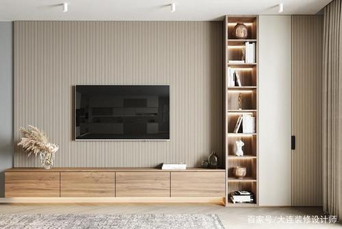 客厅的电视背景墙具有设计样式旁边的柜子设计可以摆放软装元素选用