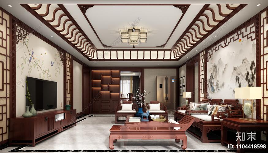 新中式红木客厅3d模型下载